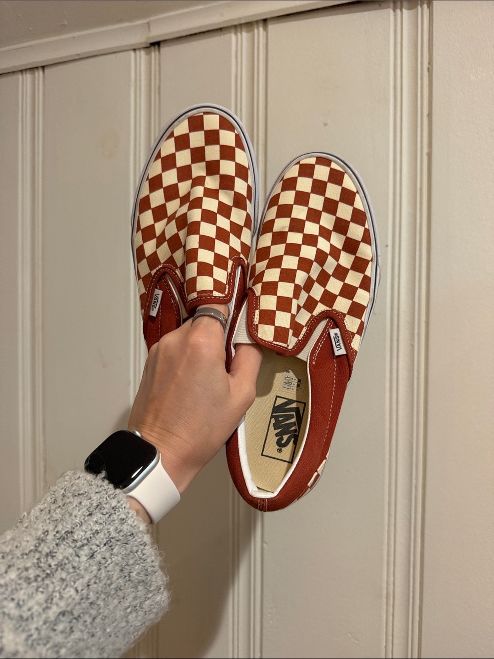 Vans Kids Slip-On Checkerboard in Rust and Cream
